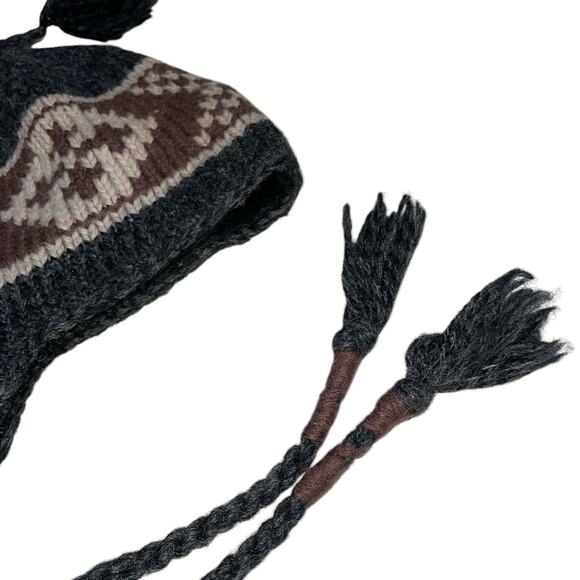 Trapper Style Wool Blend Knit Fleece Lined Beanie Hat - Picture 3 of 5